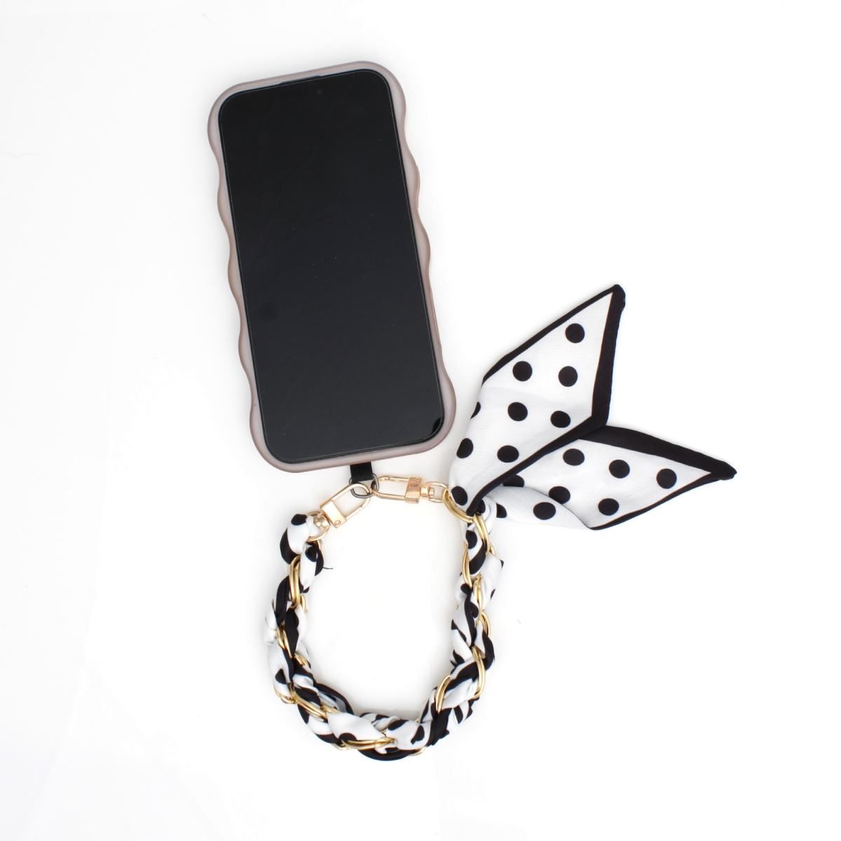 Phone Strap Black White Woven Scarf Keychain