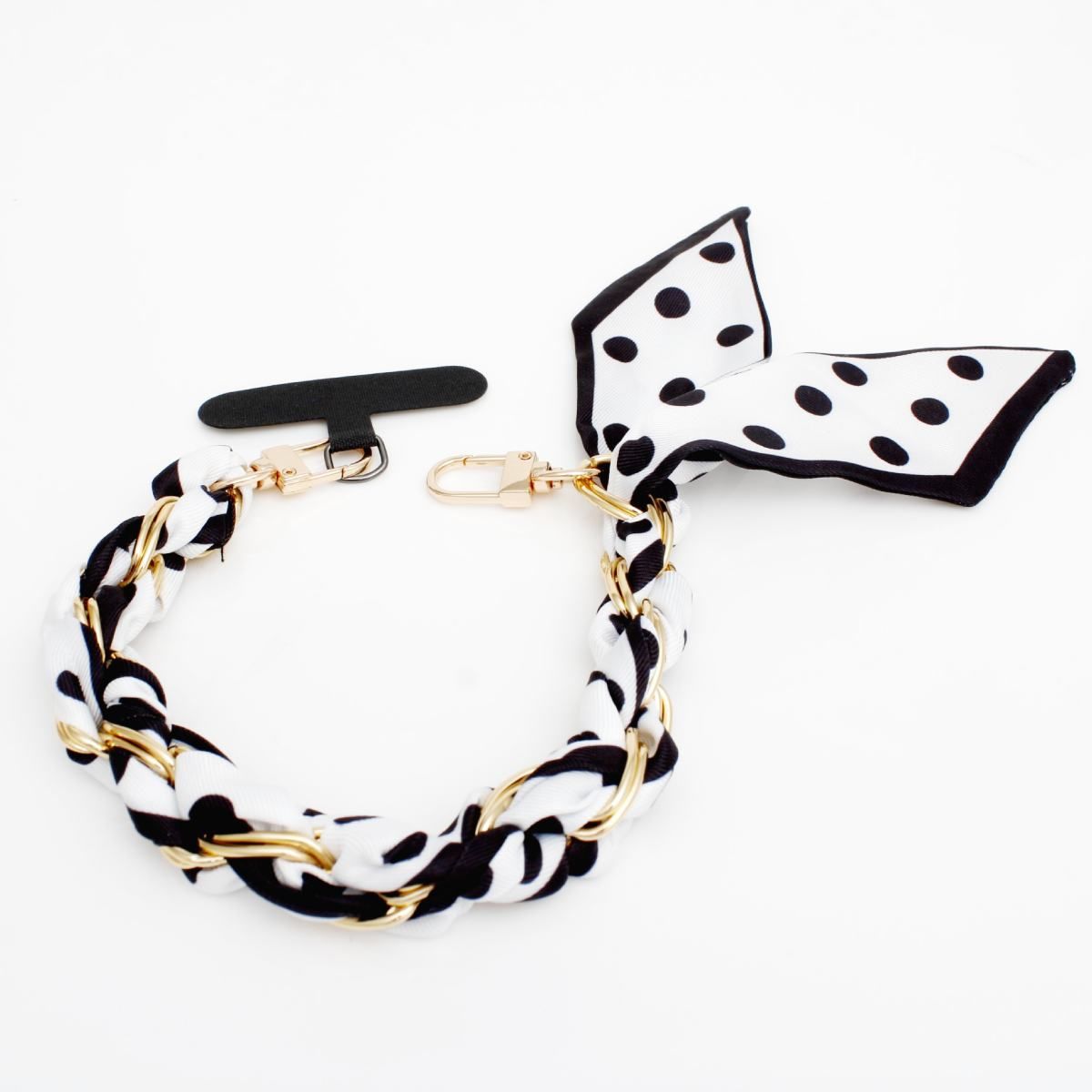 Phone Strap Black White Woven Scarf Keychain