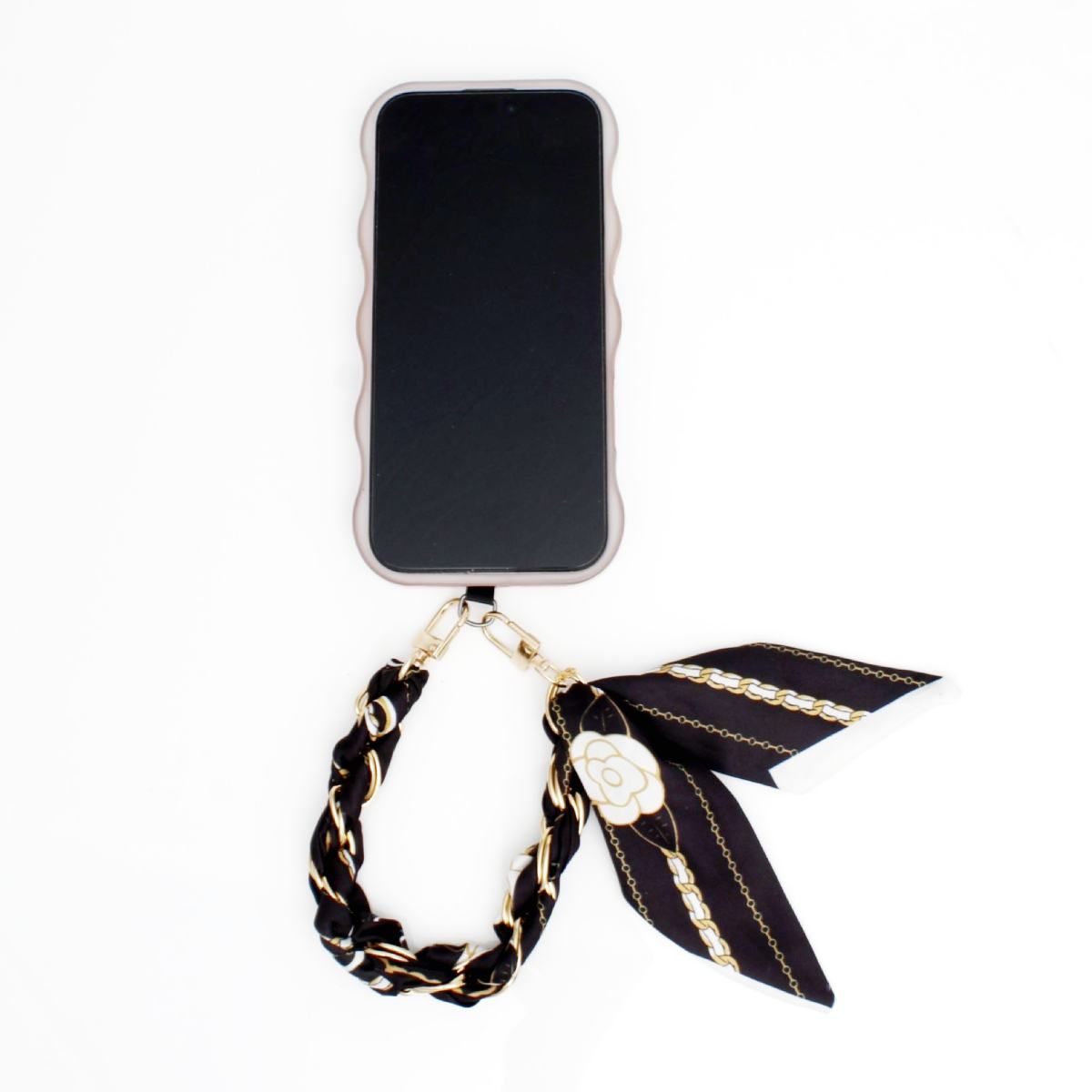 Phone Strap Black Woven Scarf Keychain Wristlet