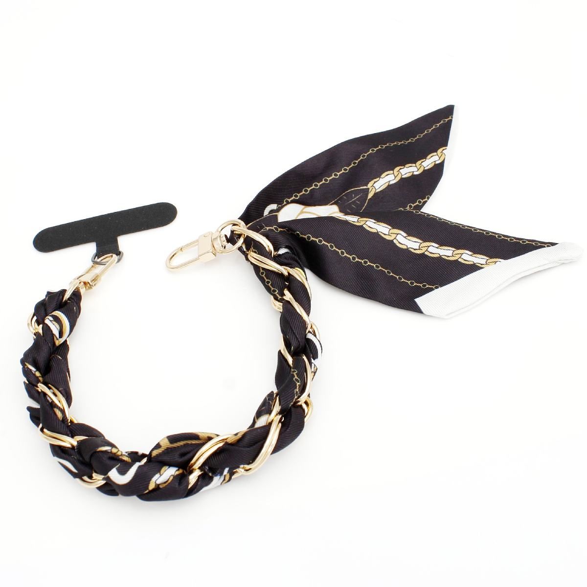 Phone Strap Black Woven Scarf Keychain Wristlet