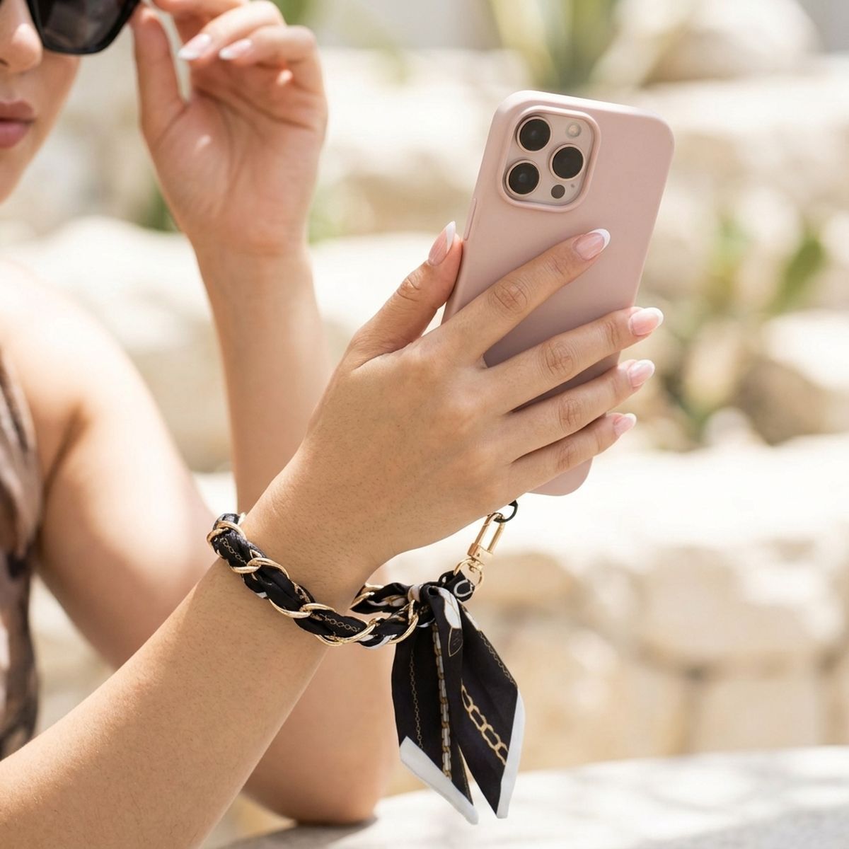 Phone Strap Black Woven Scarf Keychain Wristlet