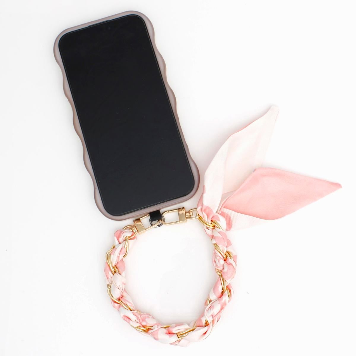 Phone Strap Pink Woven Scarf Keychain Wristlet