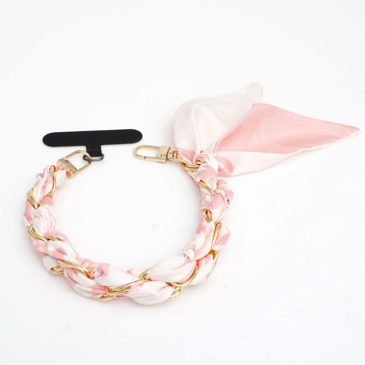Phone Strap Pink Woven Scarf Keychain Wristlet