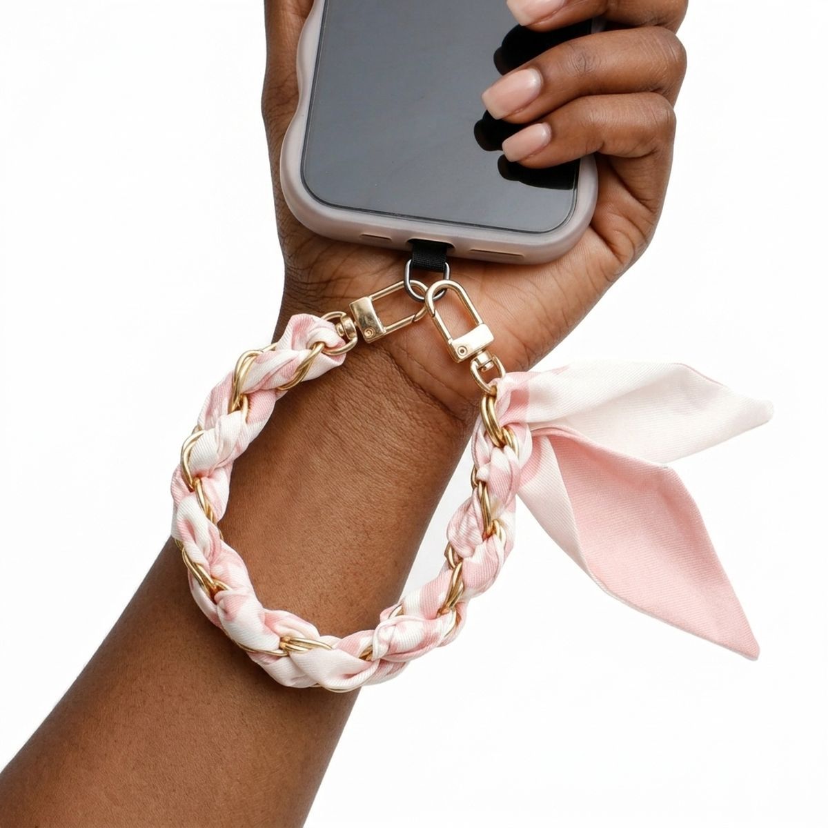 Phone Strap Pink Woven Scarf Keychain Wristlet