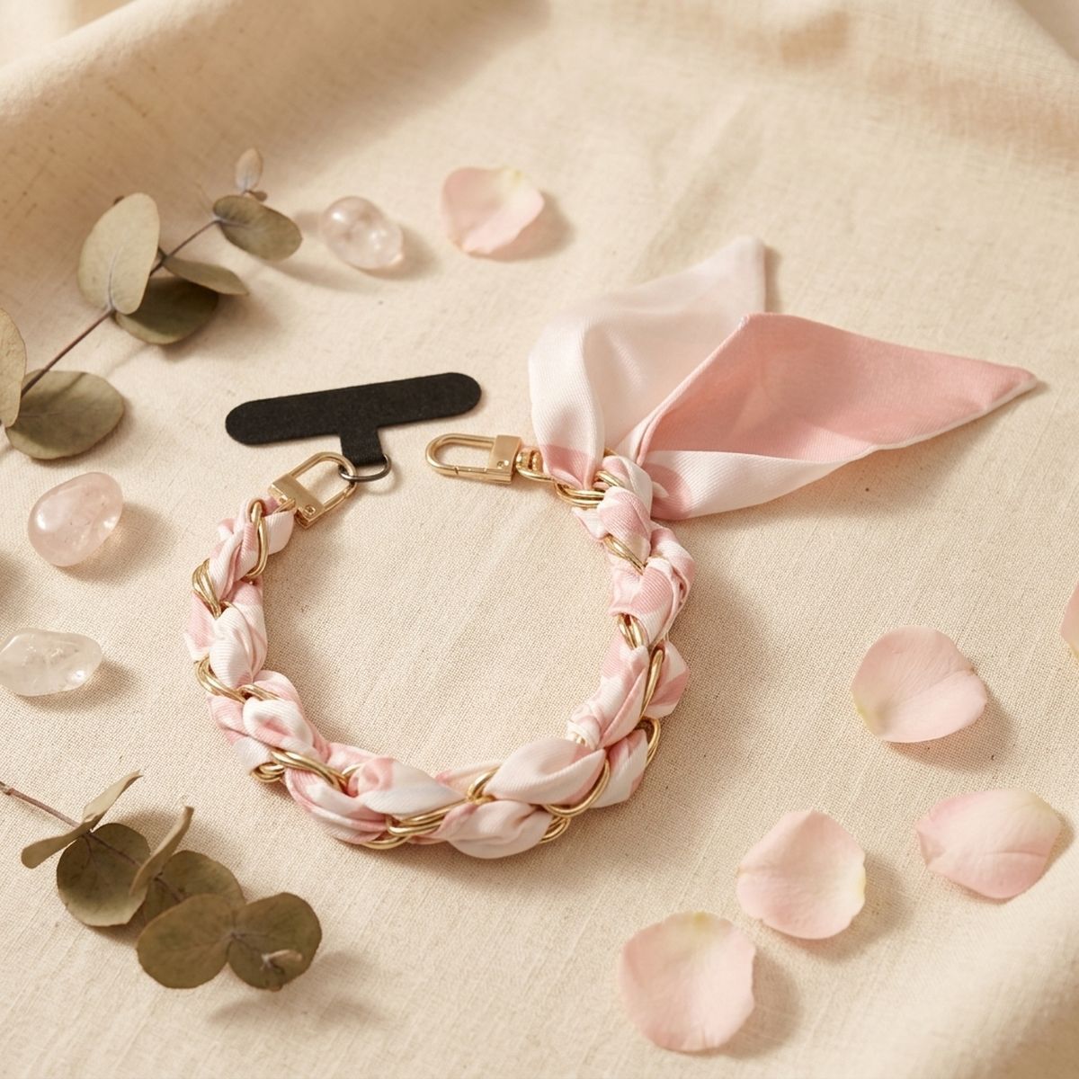 Phone Strap Pink Woven Scarf Keychain Wristlet