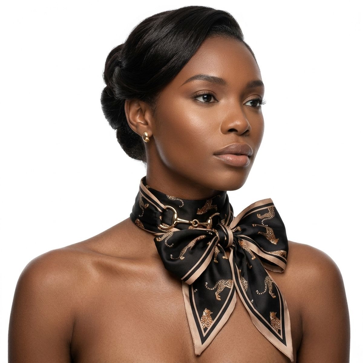 Horsebit Black Cheetah Silky Scarf Necklace