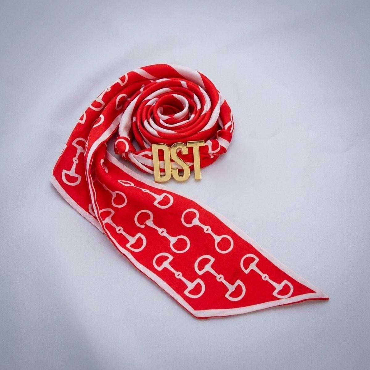 DST Gold Letter Red White Horsebit Scarf Necklace