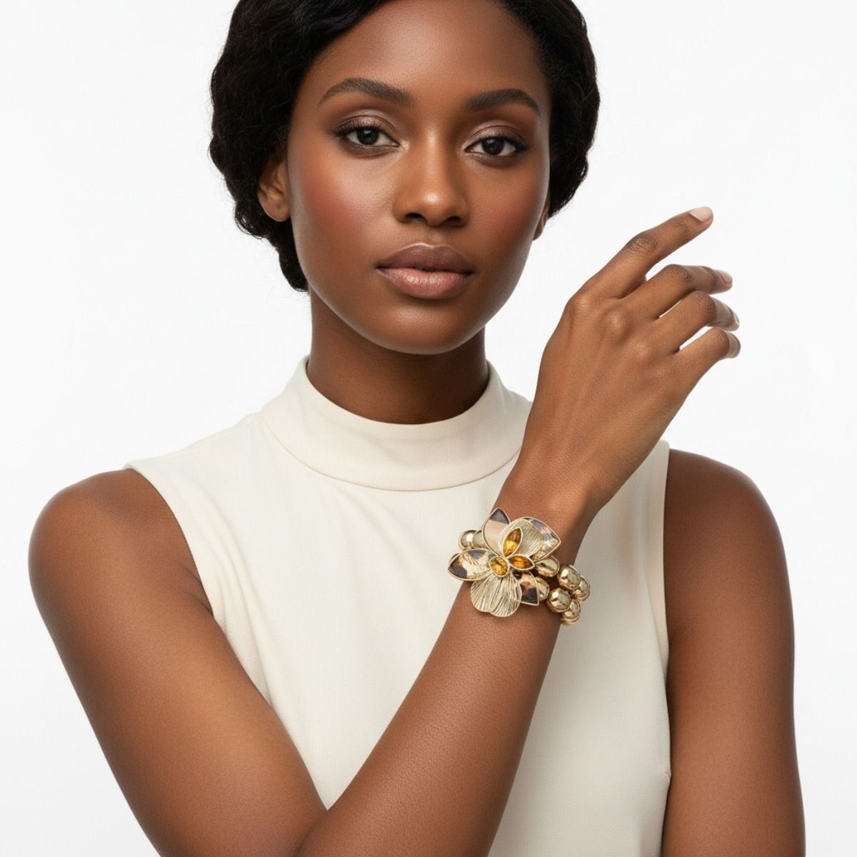 Beaded Leopard Die Cut Gold Flower Bracelet