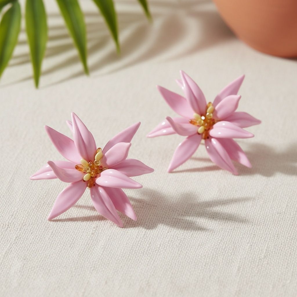 Stud Pink Tropical Flower Oversized Petal Earrings