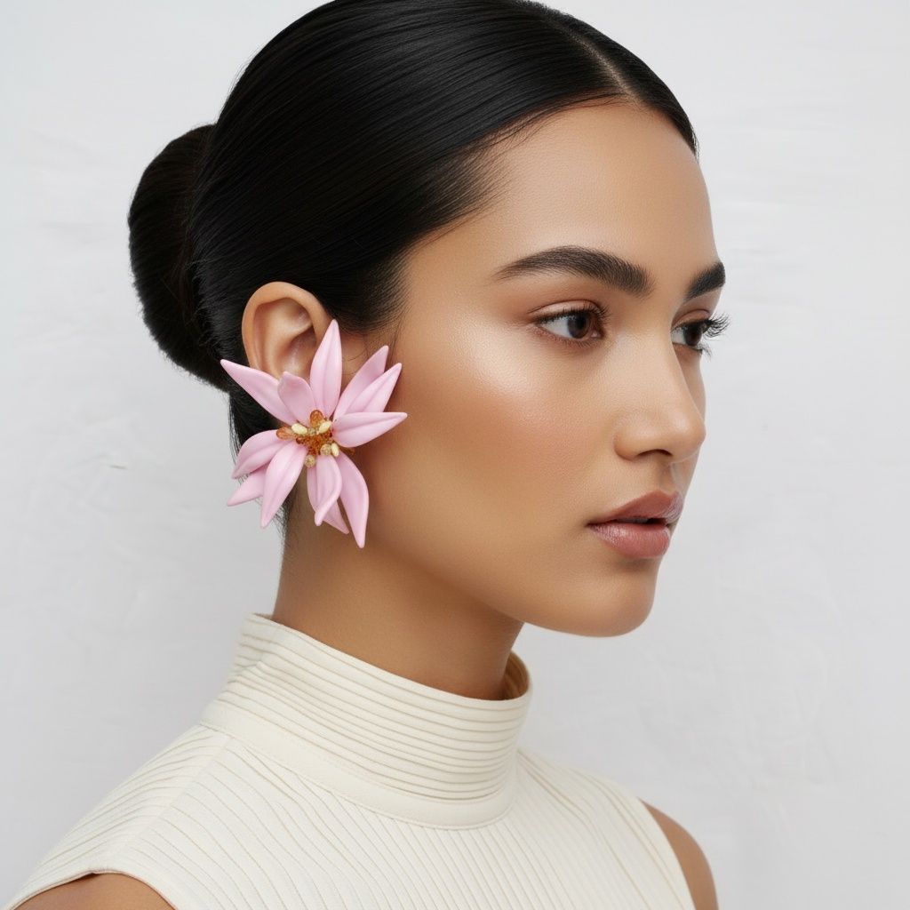 Stud Pink Tropical Flower Oversized Petal Earrings