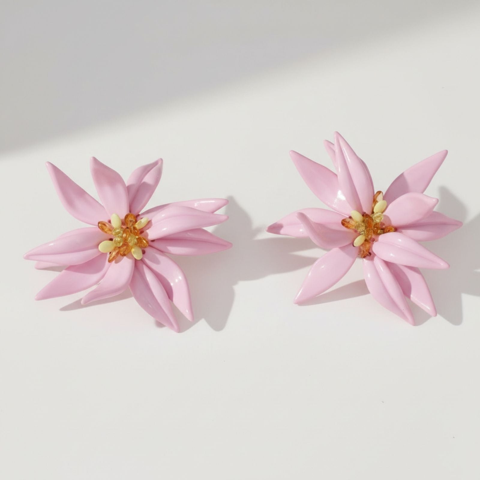 Stud Pink Tropical Flower Oversized Petal Earrings