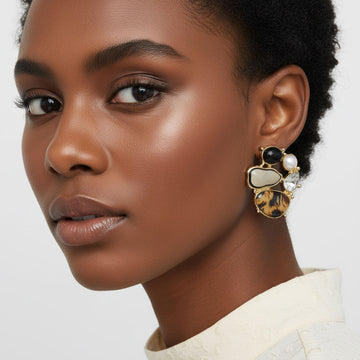 Stud Midnight Safari Leopard Detail Earrings