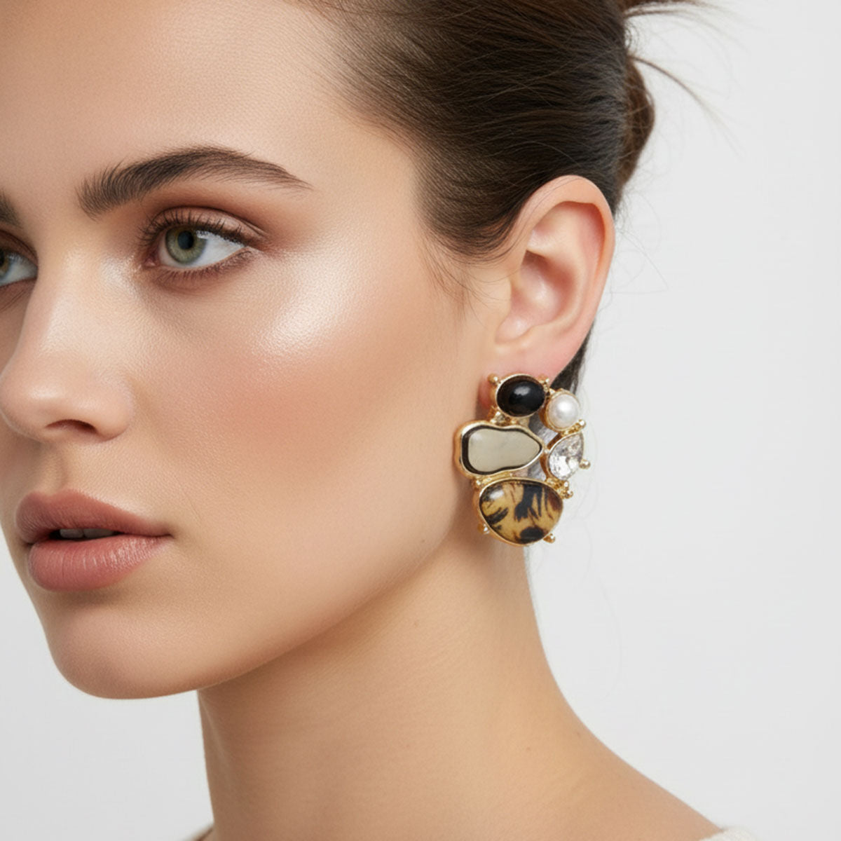 Stud Midnight Safari Leopard Detail Earrings