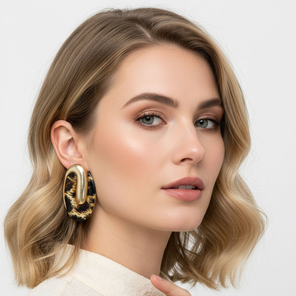 Stud Oval Leopard Gold Metal Tribal Earrings