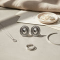 Stud Silver Organic Oval Domed Metal Earrings