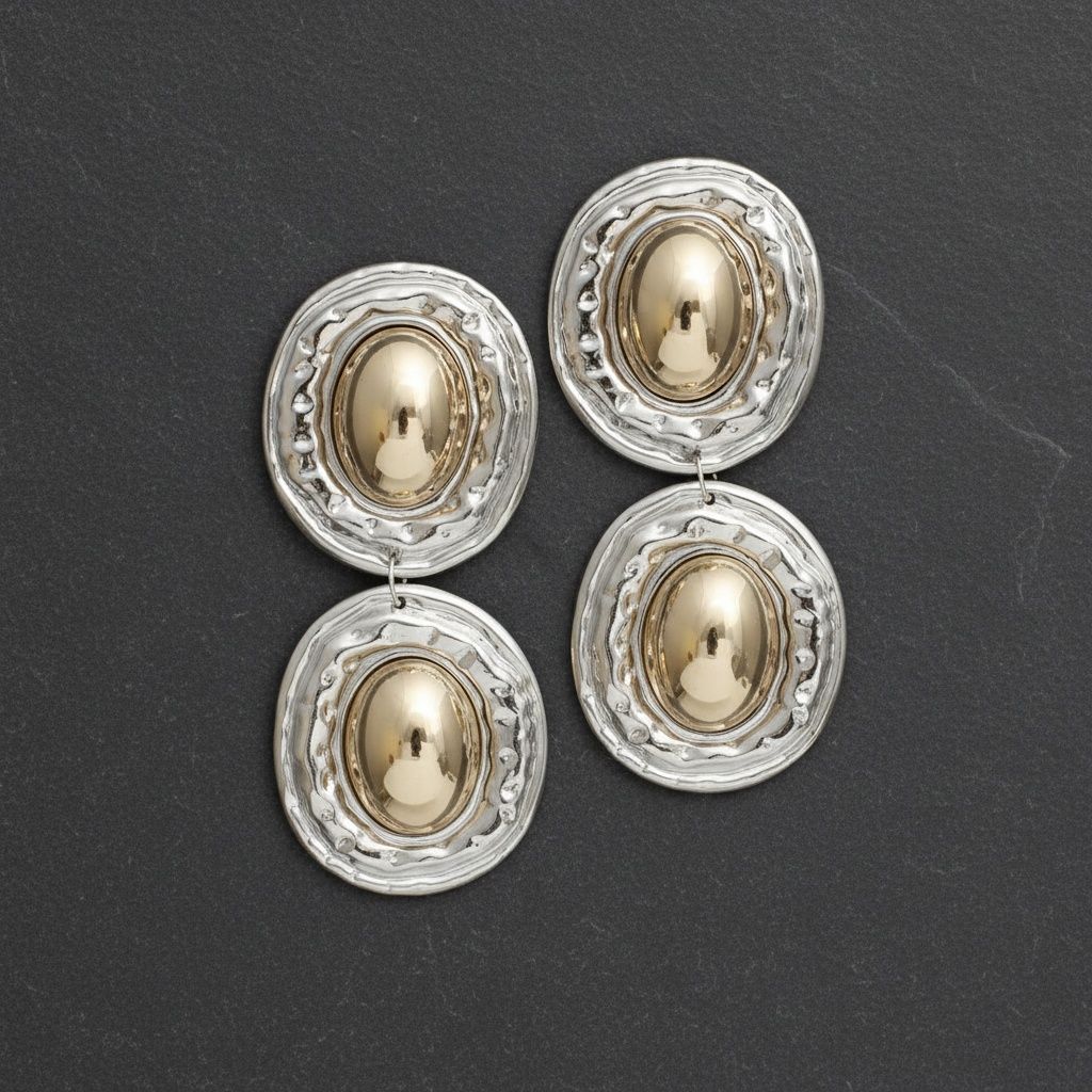 Drop Silver Organic Oval Gold Metal Domed Earrings