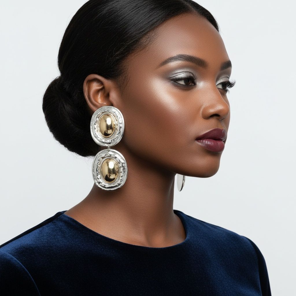 Drop Silver Organic Oval Gold Metal Domed Earrings