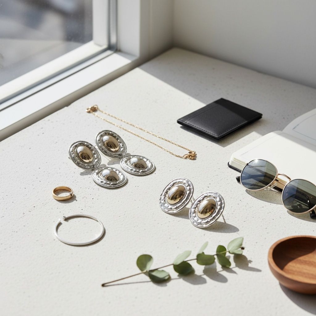 Drop Silver Organic Oval Gold Metal Domed Earrings