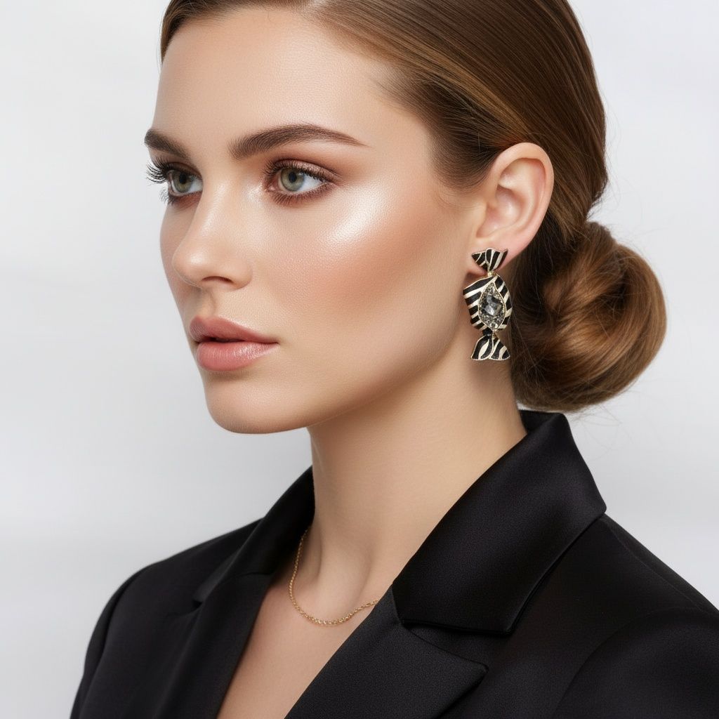Stud Sweet Candy Black and Gold Crystal Earrings