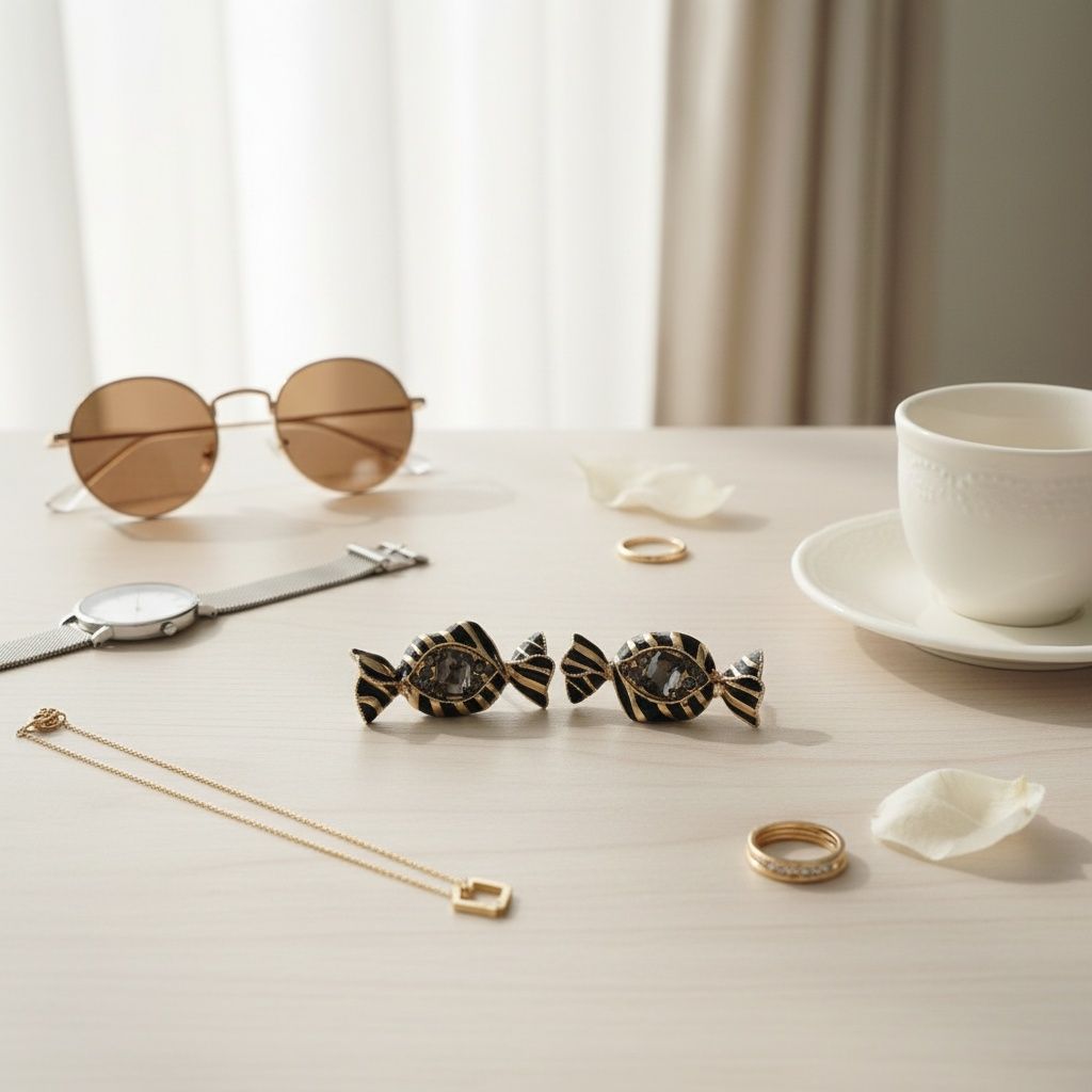Stud Sweet Candy Black and Gold Crystal Earrings
