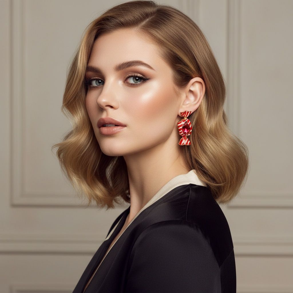Stud Sweet Candy Red and Gold Crystal Earrings