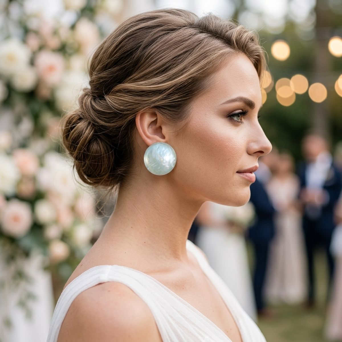 Aqua Pearlescent Domed Round Stud Earrings