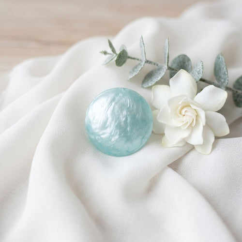 Aqua Pearlescent Domed Round Stud Earrings