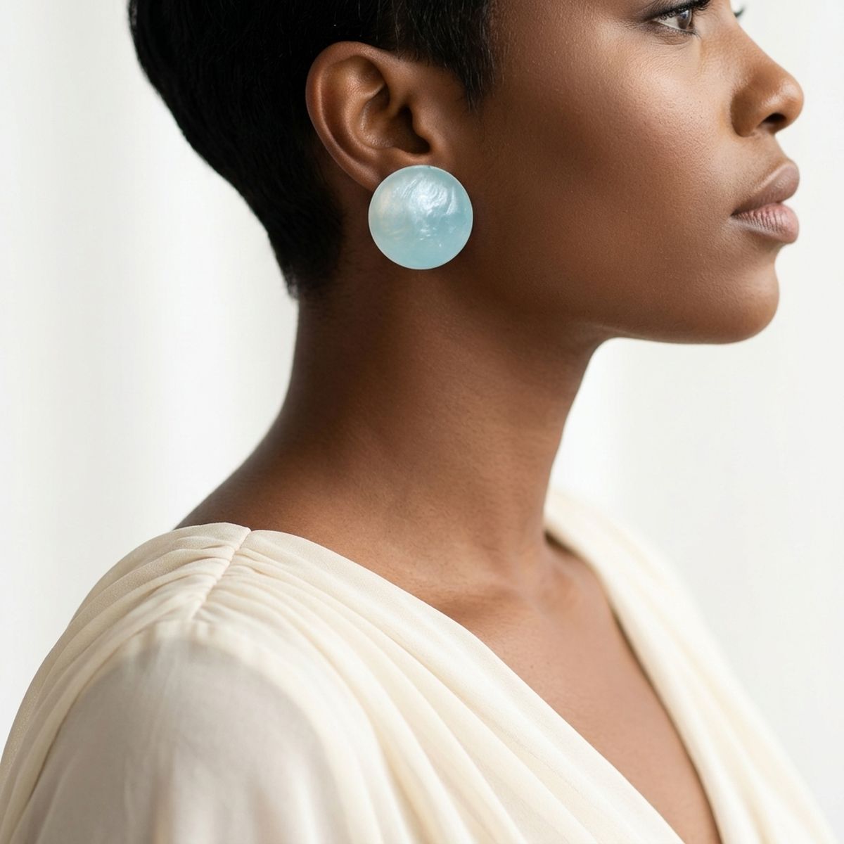 Aqua Pearlescent Domed Round Stud Earrings