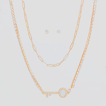 Gold 2 Layer Key Necklace Set