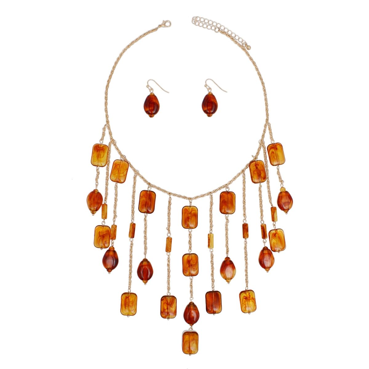Bib Rope Chain Vintage Amber Like Bead Necklace