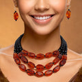 Beaded Warm Caramel Swirls 3 Layer Necklace Women