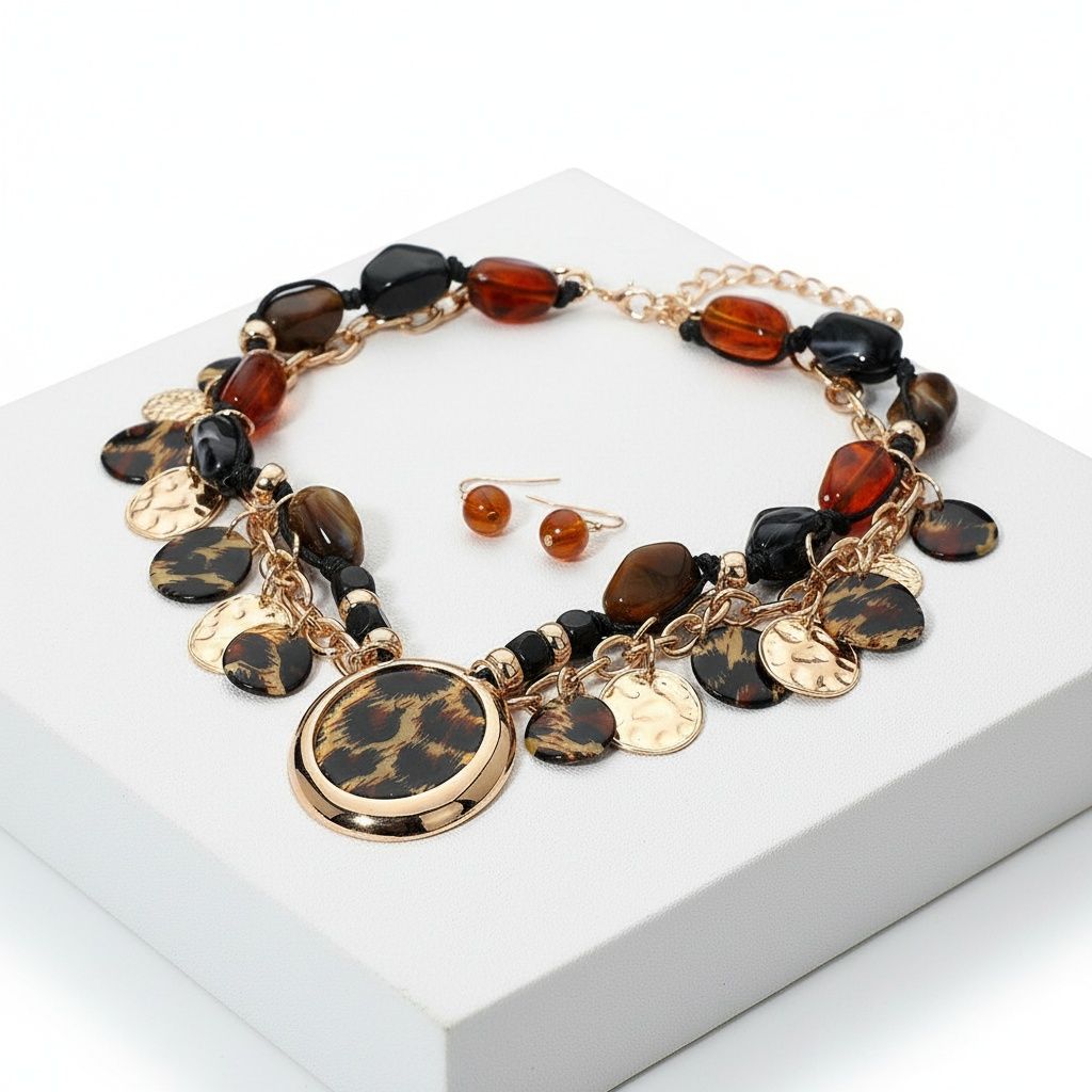 Pendant Global Artisan Leopard Gold Disc Necklace