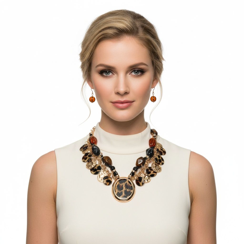 Pendant Global Artisan Leopard Gold Disc Necklace