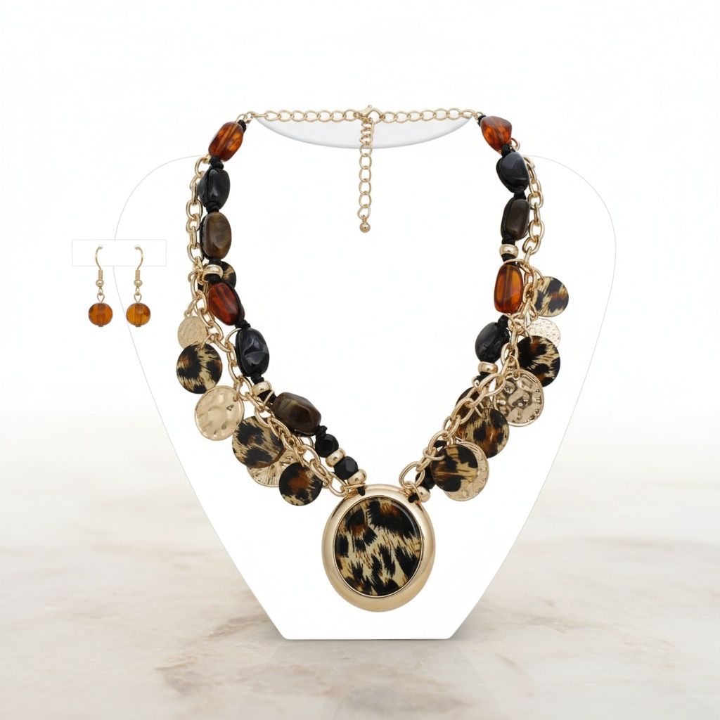 Pendant Global Artisan Leopard Gold Disc Necklace