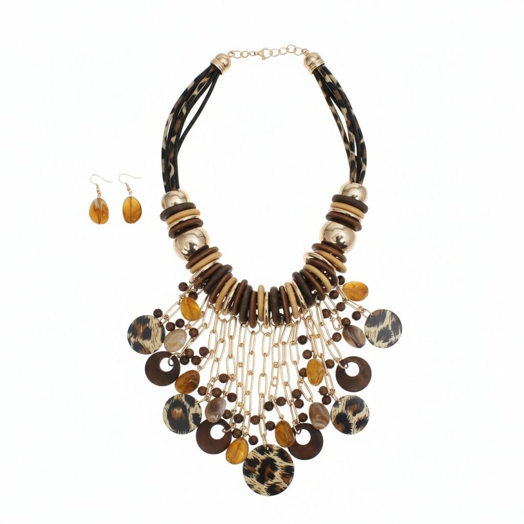 Beaded Leopard Global Artisan Leather Necklace