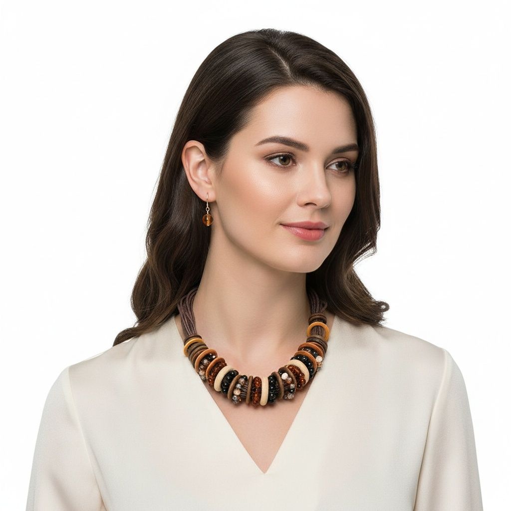 Collar Earthy Artisan Leather Wood Disc Necklace