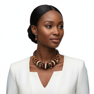 Collar Earthy Artisan Leather Wood Disc Necklace