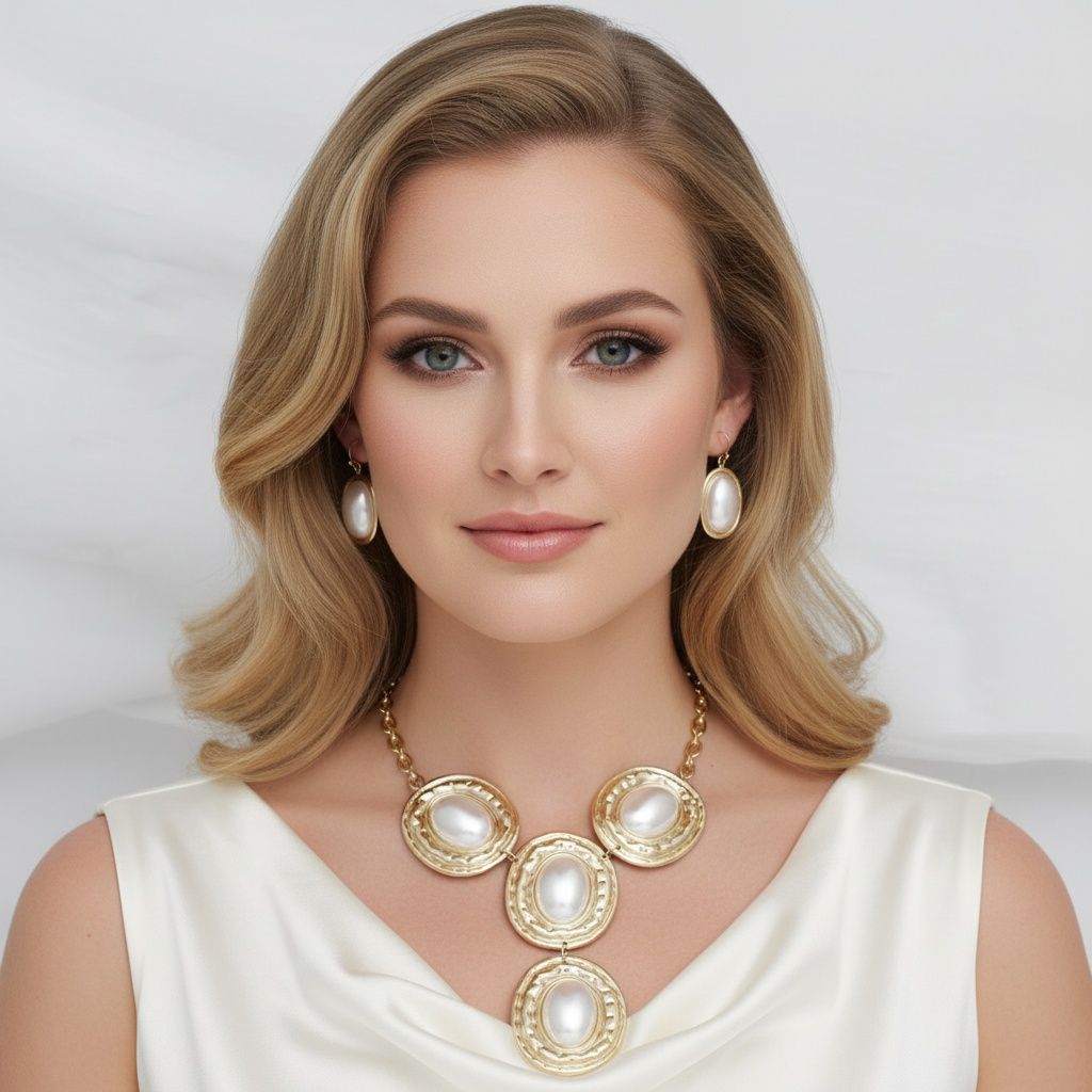 Pendant Gold Organic Oval Cream Pearl Necklace