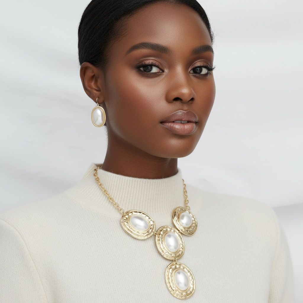 Pendant Gold Organic Oval Cream Pearl Necklace