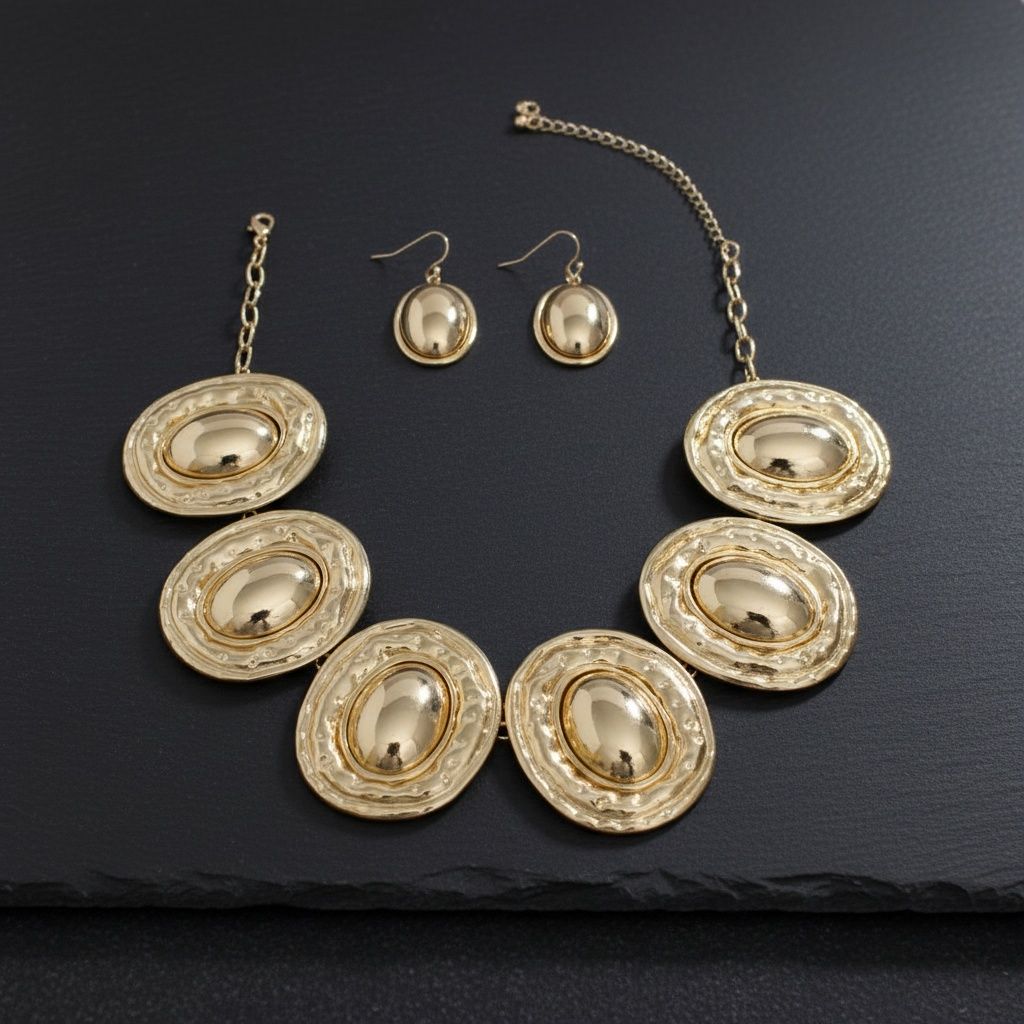 Collar Gold Organic Oval Domed Link Necklace