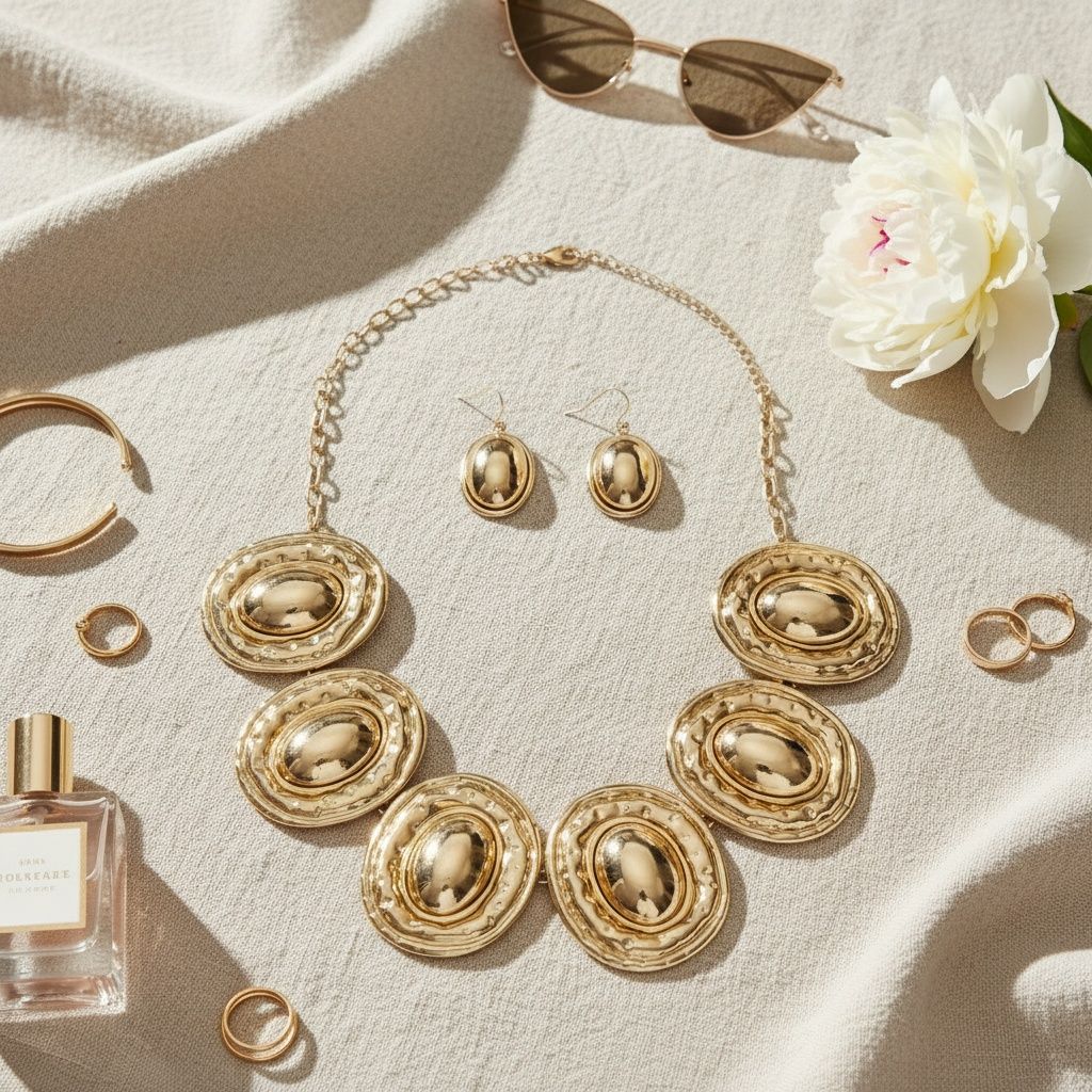 Collar Gold Organic Oval Domed Link Necklace