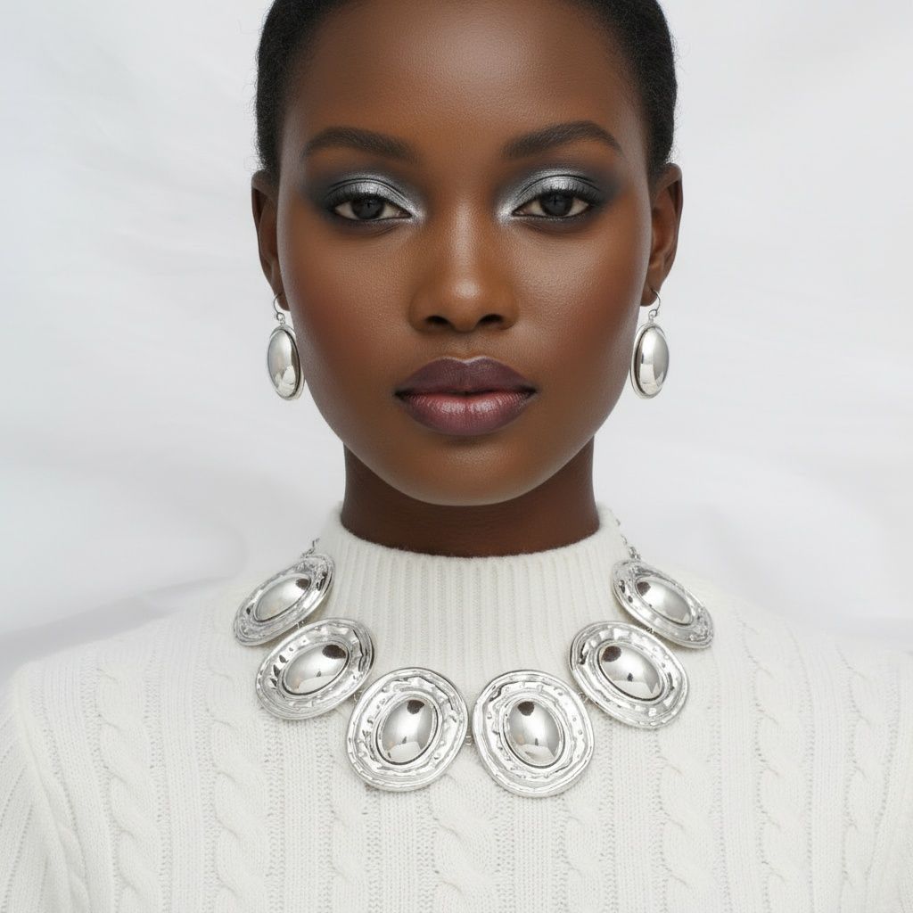 Collar Silver Organic Oval Domed Link Necklace
