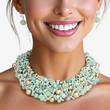 Bib Mint Green Artistic Glass Copper Choker Set