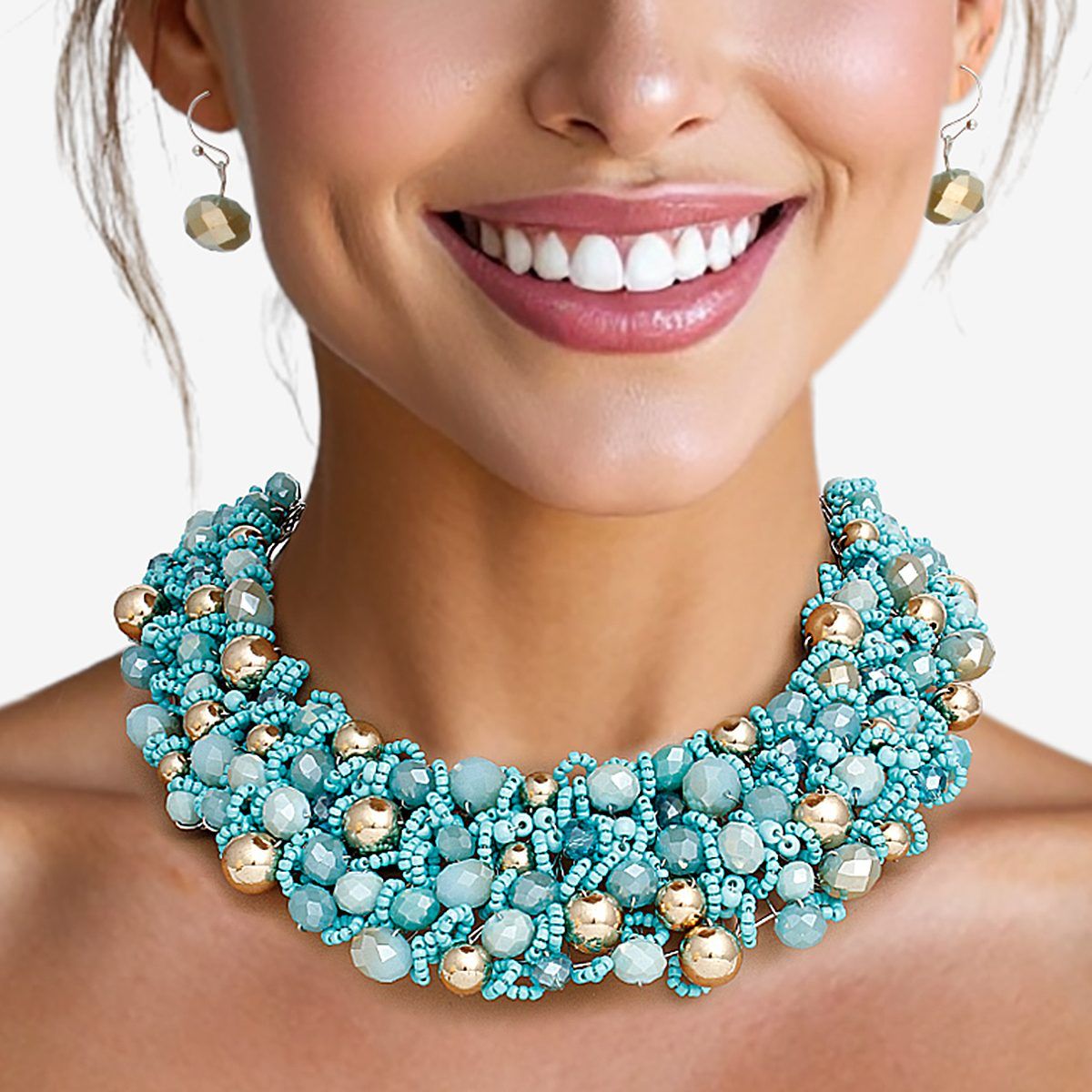 Bib Turquoise Artistic Glass Copper Choker Set