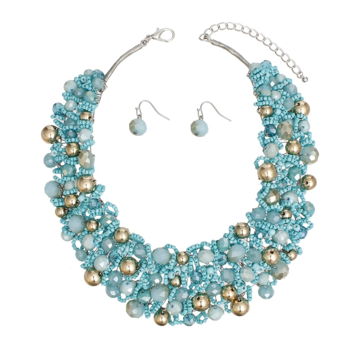 Bib Turquoise Artistic Glass Copper Choker Set