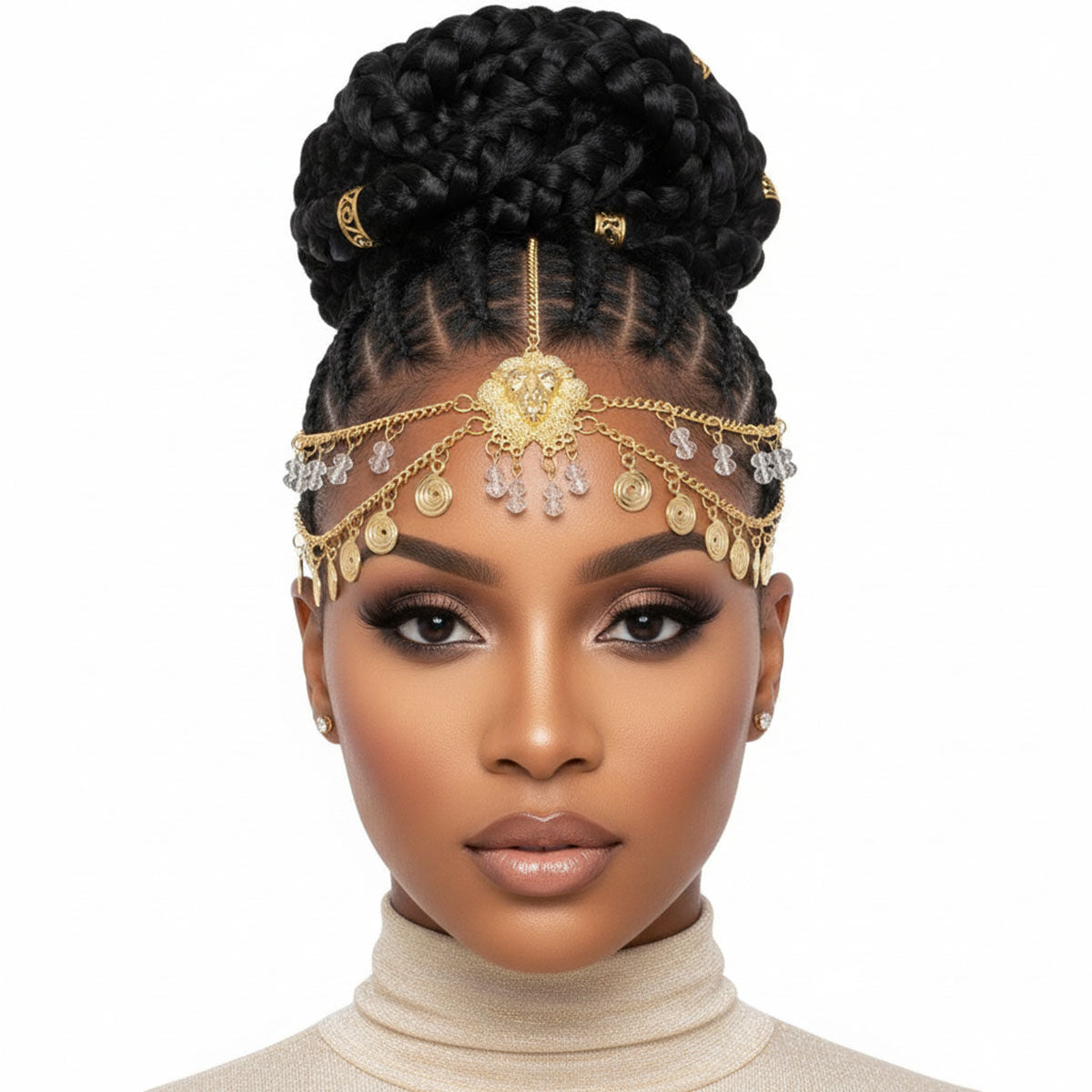 Gold Lion and Beaded Head Chain