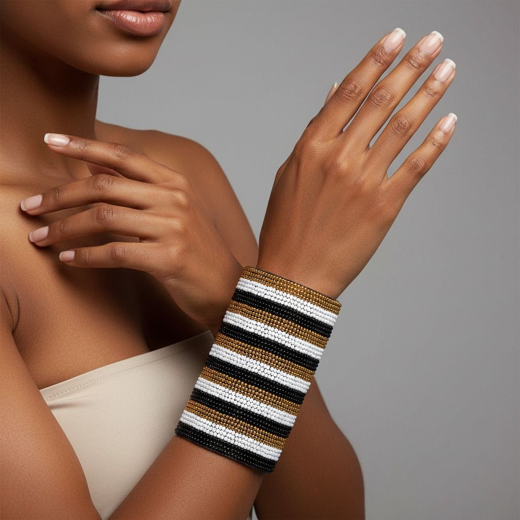 Monochrome Gold Beaded Arm Cuff
