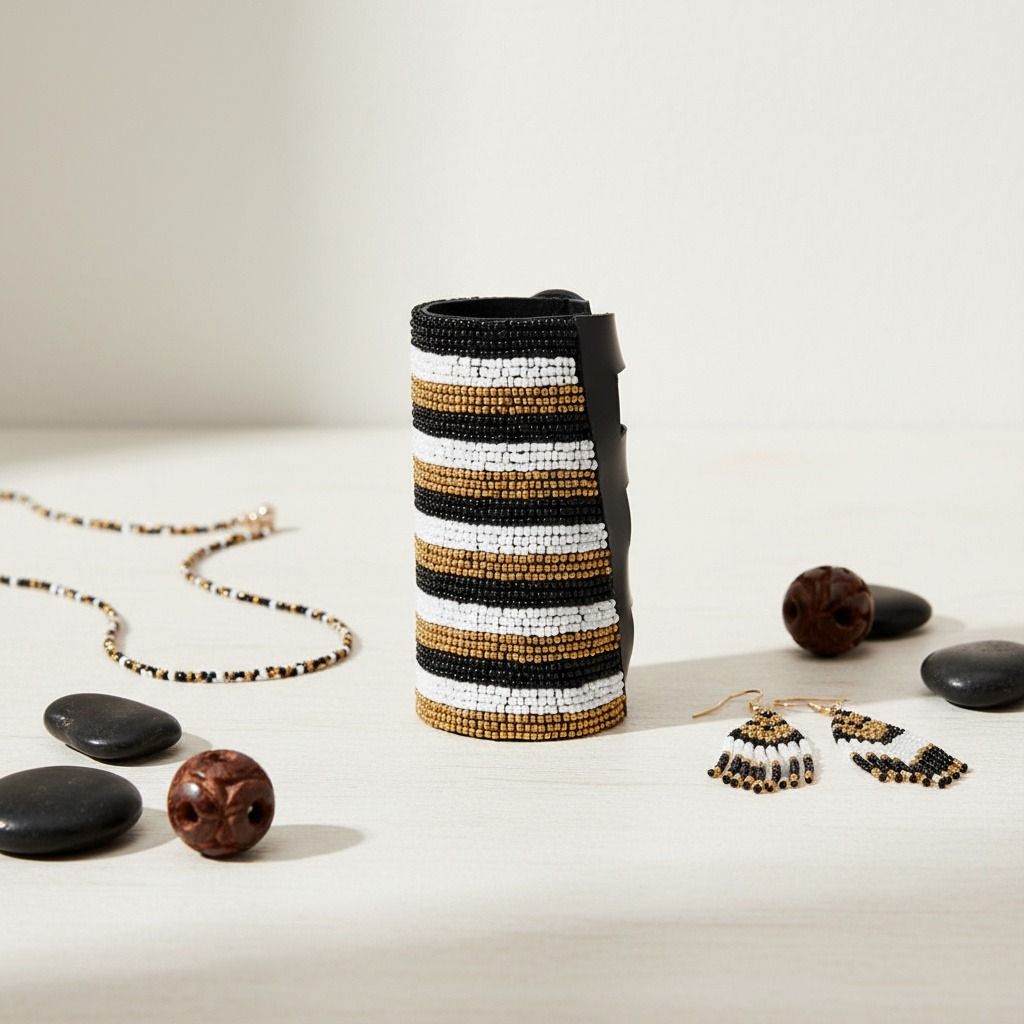 Monochrome Gold Beaded Arm Cuff