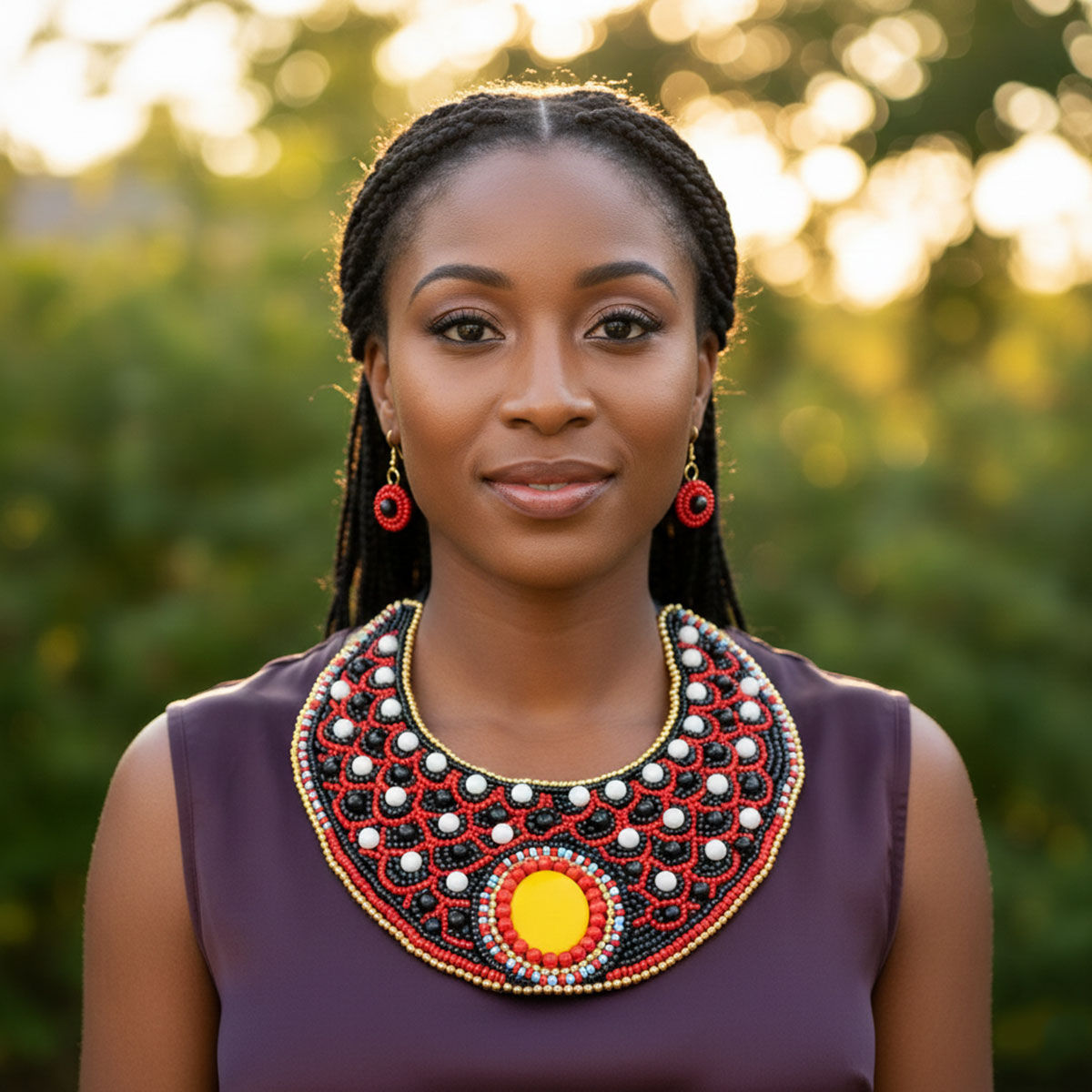 Multi Color Embroidered Bib Necklace Set