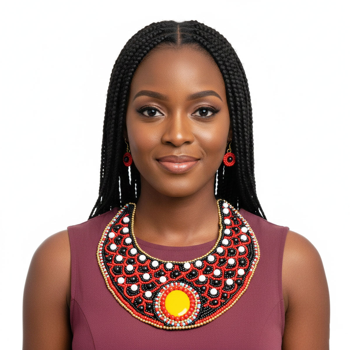 Multi Color Embroidered Bib Necklace Set